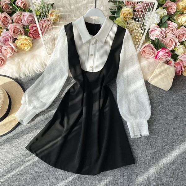 casual dresses spring autumn women's dress french retro hit color mesh stitching fake two-piece long-sleeved gx536, Black;gray
casual dresses spring autumn women's dress french retro hit color mesh stitching fake two-piece long-sleeved gx536, Black;gray