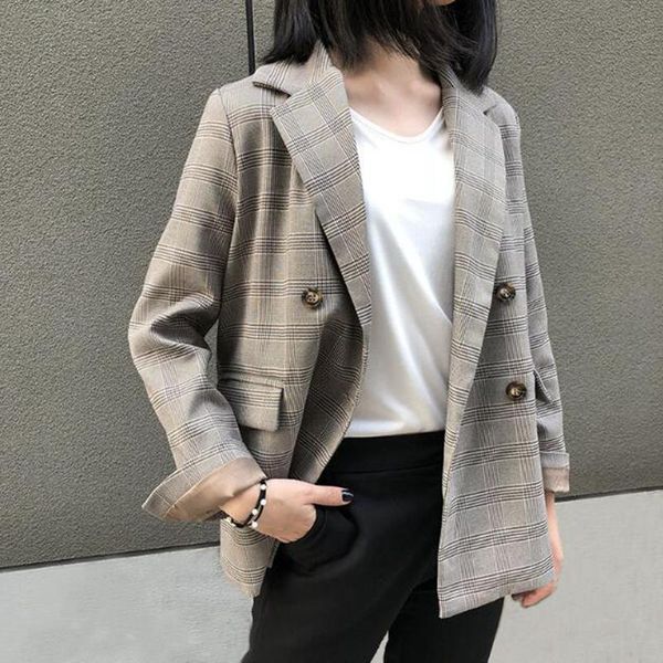 women's suits & blazers winter plaid blazer women long double breasted jacket vintage autumn casual coat slim pocket outerwear lm026, White;black
women's suits & blazers winter plaid blazer women long double breasted jacket vintage autumn casual coat slim pocket outerwear lm026, White;black