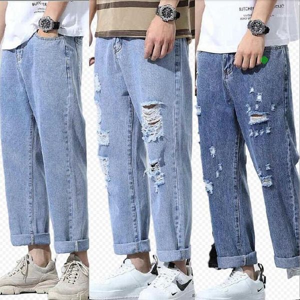 men hole jeans ankle-length pants feet fashion male denim trousers loose straight ripped1, Blue
men hole jeans ankle-length pants feet fashion male denim trousers loose straight ripped1, Blue