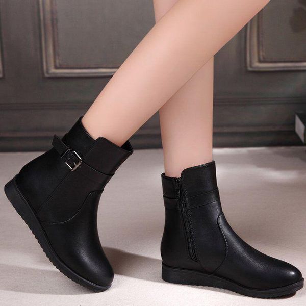 boots leather women plush round toe snow mom shoes designer zipper wedges woman ankle p390, Black
boots leather women plush round toe snow mom shoes designer zipper wedges woman ankle p390, Black
