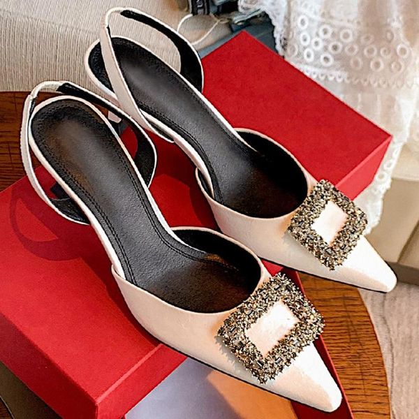 women's genuine leather thin high heel pointed toe slip-on sandals crystal buckle elegant ladies summer slingback pumps shoes, Black
women's genuine leather thin high heel pointed toe slip-on sandals crystal buckle elegant ladies summer slingback pumps shoes, Black