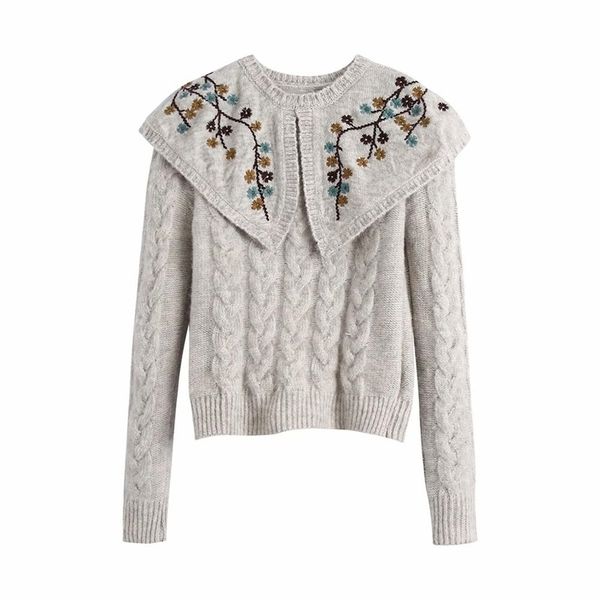puwd vinatge woman grey soft embroidery sweaters autumn winter fashion ladies scarf collar female elegant warm knitwear 210522, White
puwd vinatge woman grey soft embroidery sweaters autumn winter fashion ladies scarf collar female elegant warm knitwear 210522, White
