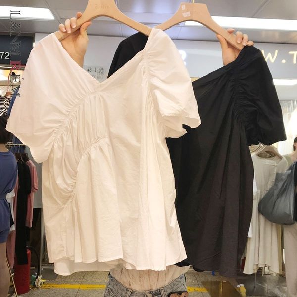 women white irregular folds blouse v-neck short sleeve loose fit shirt fashion summer arrivals 2e1873 210507
women white irregular folds blouse v-neck short sleeve loose fit shirt fashion summer arrivals 2e1873 210507