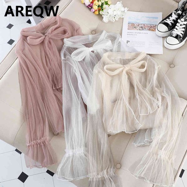 bow tie lace bottoming shirt women's net yarn small shirt trumpet sleeves with super fairy tulle c152 210507, White
bow tie lace bottoming shirt women's net yarn small shirt trumpet sleeves with super fairy tulle c152 210507, White