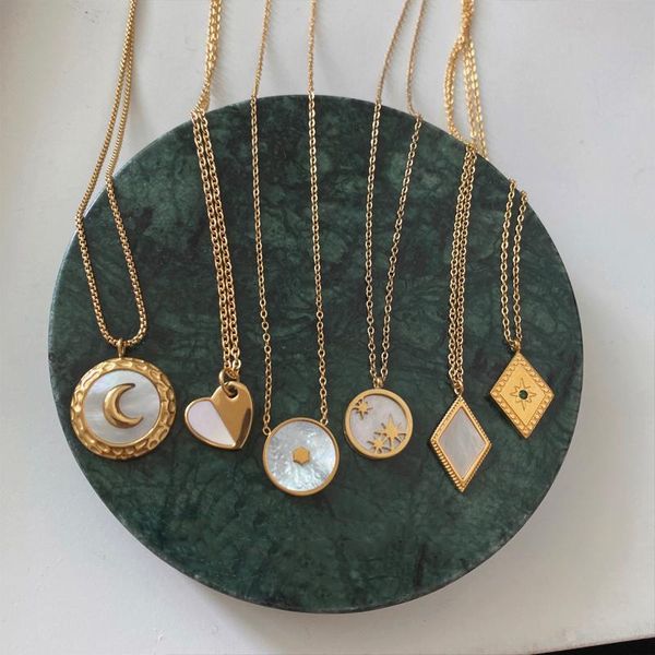pendant necklaces design moon star mother of pearl rhombus love heart for women titanium steel vintage necklace, Silver
pendant necklaces design moon star mother of pearl rhombus love heart for women titanium steel vintage necklace, Silver