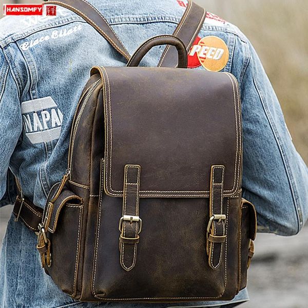 backpack casual leather men's shoulder lapbag men travel backpacks retro crazy horse computer school bags
backpack casual leather men's shoulder lapbag men travel backpacks retro crazy horse computer school bags