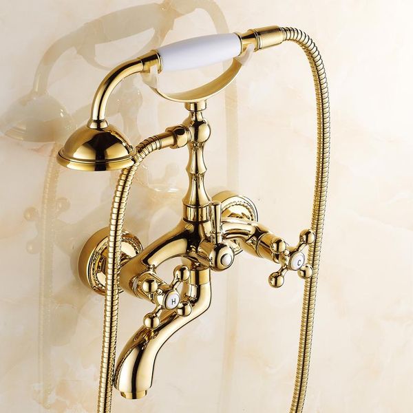 gold wall mounted bath hand shower set brass bathroom dual handles mixer tap faucet 9076k sets
gold wall mounted bath hand shower set brass bathroom dual handles mixer tap faucet 9076k sets