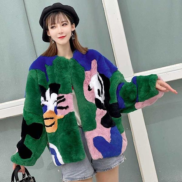 women's fur & faux 2021 winter cartoon women real rex coats with round collar loose bat short overcoat, Black
women's fur & faux 2021 winter cartoon women real rex coats with round collar loose bat short overcoat, Black