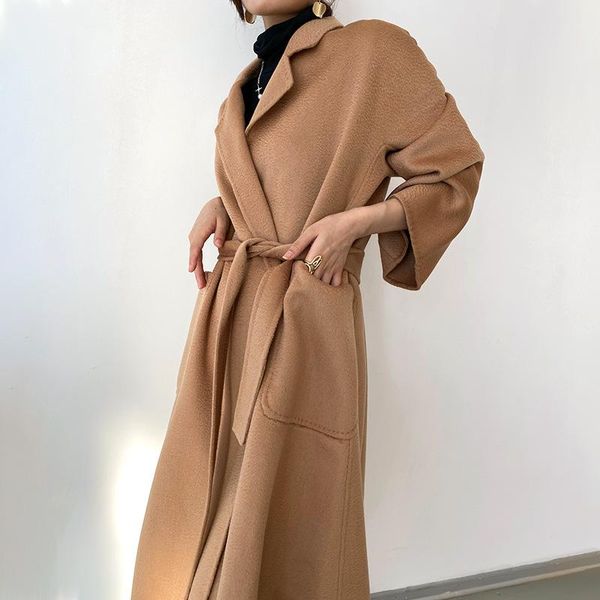 women's wool & blends long trench coat winter oversize handmade lapel cardigan overcoat with belt, Black
women's wool & blends long trench coat winter oversize handmade lapel cardigan overcoat with belt, Black
