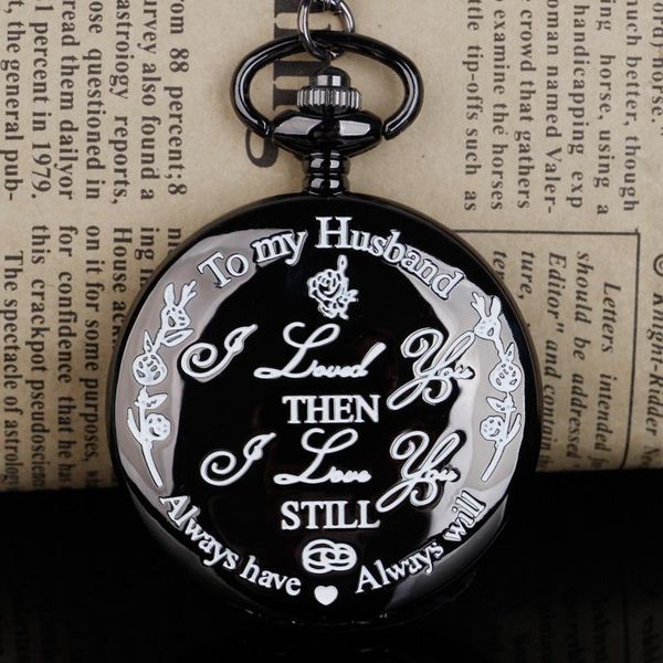 pocket watches black quartz watch "i love you" husband gift dial roman numerals business style clock chain, Slivery;golden
pocket watches black quartz watch "i love you" husband gift dial roman numerals business style clock chain, Slivery;golden