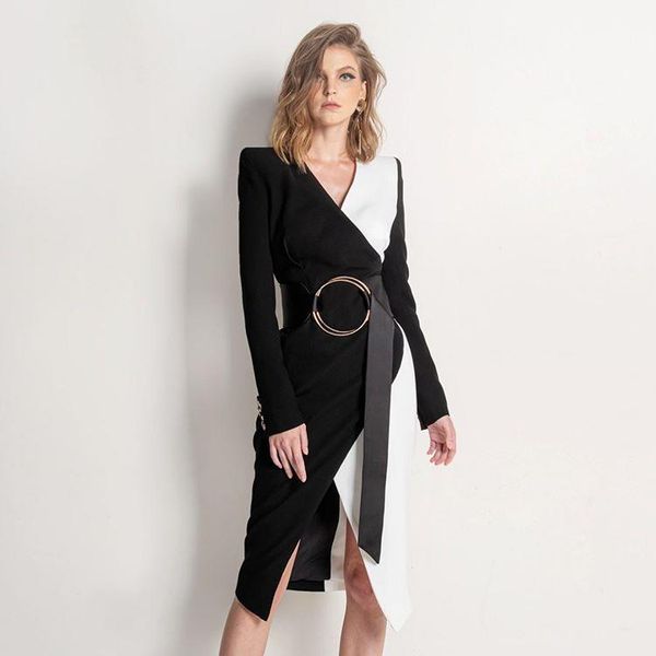 casual dresses patchwork solid color black white deep v neck long sleeve ring criss cross office women rayon bandage dress, Black;gray
casual dresses patchwork solid color black white deep v neck long sleeve ring criss cross office women rayon bandage dress, Black;gray