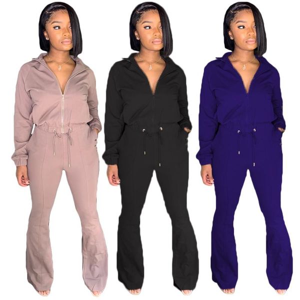 women's two piece pants autumn and winter classic zipper flared long sleeved line two-piece set, White
women's two piece pants autumn and winter classic zipper flared long sleeved line two-piece set, White