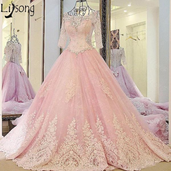 party dresses luxury blush pink prom long train half sleeve lace appliques crystals glam engagement dress formal bride evening, White;black
party dresses luxury blush pink prom long train half sleeve lace appliques crystals glam engagement dress formal bride evening, White;black