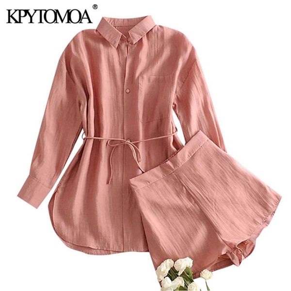 women fashion two pieces set long sleeve pockets with belt blouses high elastic waist shorts female sets mujer 210421, White
women fashion two pieces set long sleeve pockets with belt blouses high elastic waist shorts female sets mujer 210421, White
