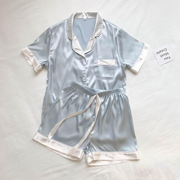 women's sleepwear summer ice silk pajamas spring short sleeve shorts suit thin style simple student home clothes, Black;red
women's sleepwear summer ice silk pajamas spring short sleeve shorts suit thin style simple student home clothes, Black;red