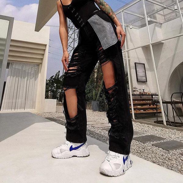 women's jeans designer fashion hip hop ripped woman casual high waist pocket patchwork denim trousers street, Blue
women's jeans designer fashion hip hop ripped woman casual high waist pocket patchwork denim trousers street, Blue