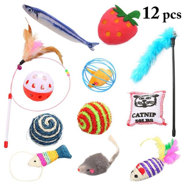 12pcs cat toy set interactive ball stick feather bell mouse simulation fish bite pet teaser wand catnip toys
12pcs cat toy set interactive ball stick feather bell mouse simulation fish bite pet teaser wand catnip toys