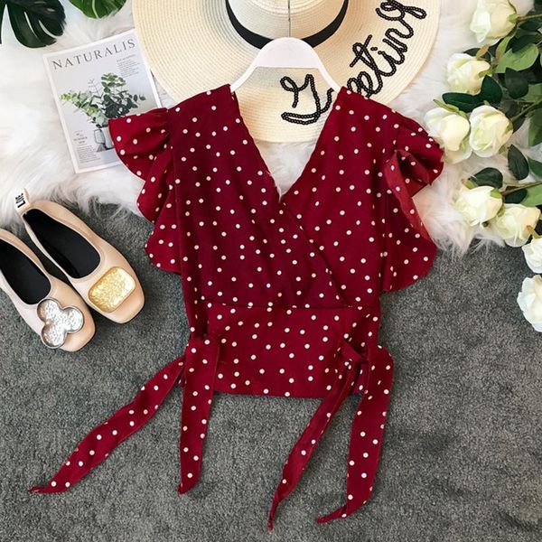 women's blouses & shirts 2021 summer women chiffon deep v-neck flare sleeve lace up bow slim short blouse polka dot fashion lady, White
women's blouses & shirts 2021 summer women chiffon deep v-neck flare sleeve lace up bow slim short blouse polka dot fashion lady, White