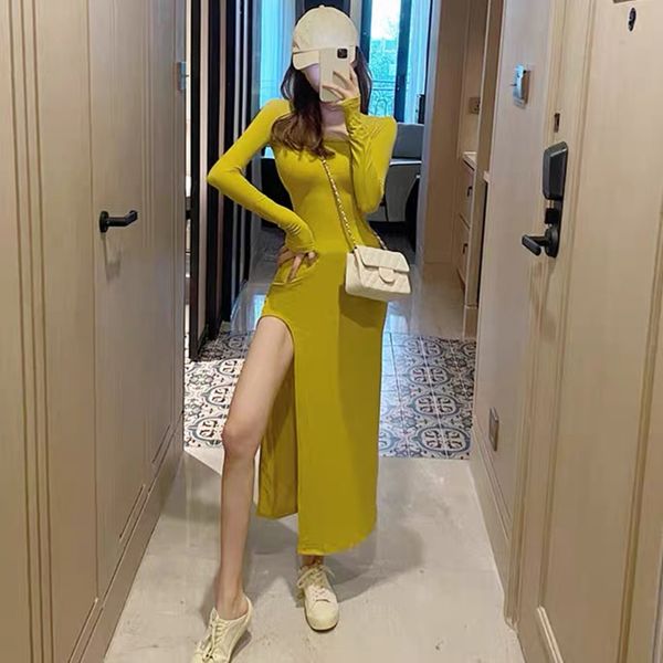 spring and autumn long-sleeved slit dress women elegant temperament midi dress side slit slim long dress solid colorswimwear bathing suits s, Black;gray
spring and autumn long-sleeved slit dress women elegant temperament midi dress side slit slim long dress solid colorswimwear bathing suits s, Black;gray