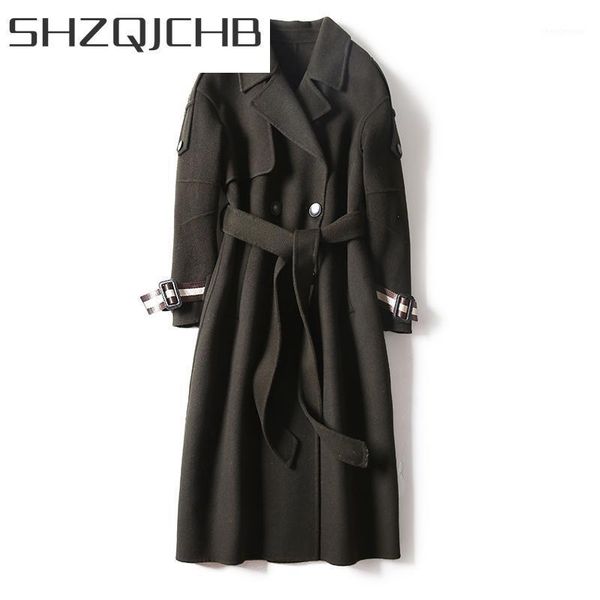 women's wool & blends shzq vintage 100% natural jacket autumn winter cashmere coat women long double-sided belt coats spring clothes 98, Black
women's wool & blends shzq vintage 100% natural jacket autumn winter cashmere coat women long double-sided belt coats spring clothes 98, Black