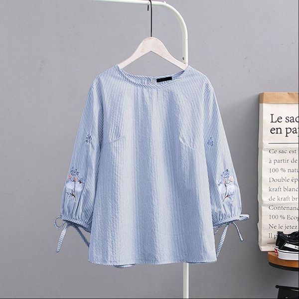 summer floral embroidery elegant striped womens shirts casual 3 4 sleeve tunic female work ol blusas chemise, White
summer floral embroidery elegant striped womens shirts casual 3 4 sleeve tunic female work ol blusas chemise, White