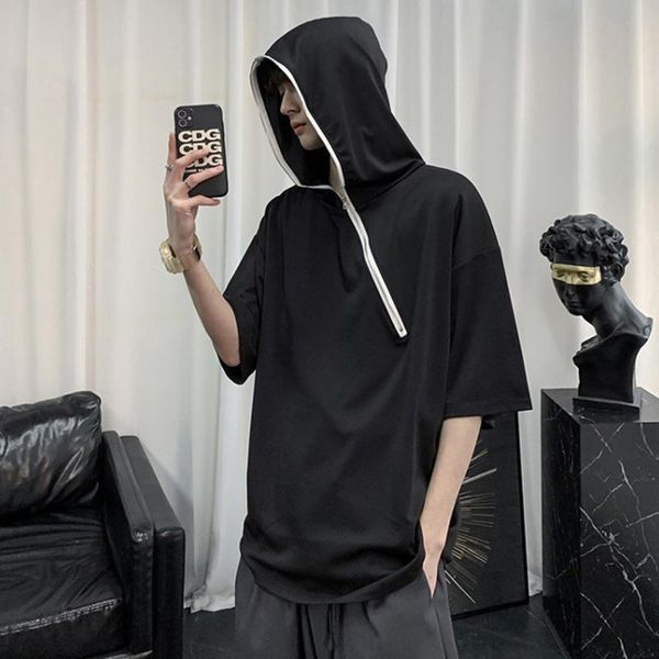 men's t-shirts solid incline zipper hooded summer t shirt short sleeve cool fashion 2021 men black punk oversized hip hop streetwear, White;black
men's t-shirts solid incline zipper hooded summer t shirt short sleeve cool fashion 2021 men black punk oversized hip hop streetwear, White;black