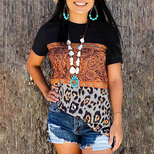 summer leopard print patchwork contrast color o neck short sleeve t shirt women casual mid length plus size streetwear 210608, White
summer leopard print patchwork contrast color o neck short sleeve t shirt women casual mid length plus size streetwear 210608, White