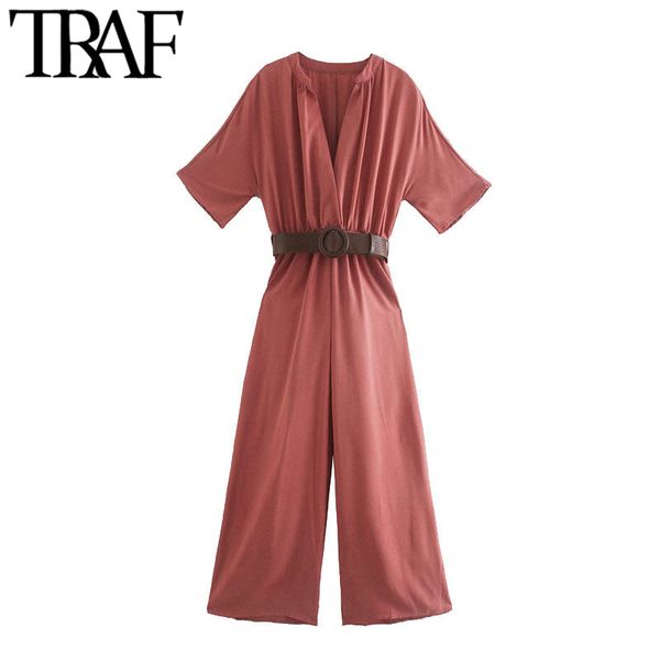 traf women chic fashion with belt pleated jumpsuits vintage v neck short sleeve elastic waist female playsuits mujer 210415, Black;white
traf women chic fashion with belt pleated jumpsuits vintage v neck short sleeve elastic waist female playsuits mujer 210415, Black;white