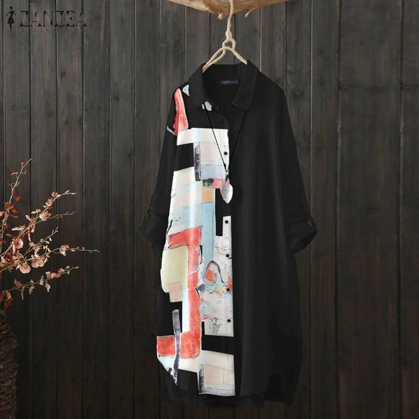 women's blouses & shirts asymmetrical zanzea 2021 elegant printed long sleeve blusas female lapel button tunic chemise, White
women's blouses & shirts asymmetrical zanzea 2021 elegant printed long sleeve blusas female lapel button tunic chemise, White