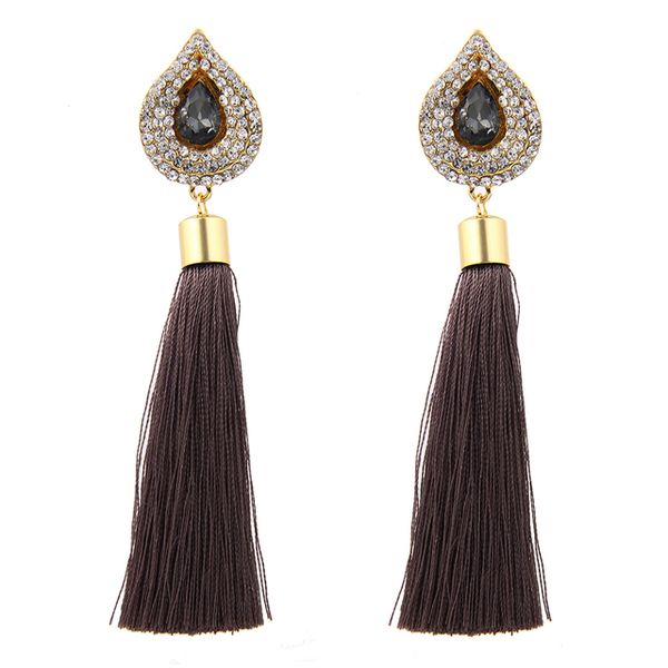 

bohemian long thread tassel rhinestone stud earrings for women temperament fringe drop dangle earrings jewelry accesorios mujer, Silver