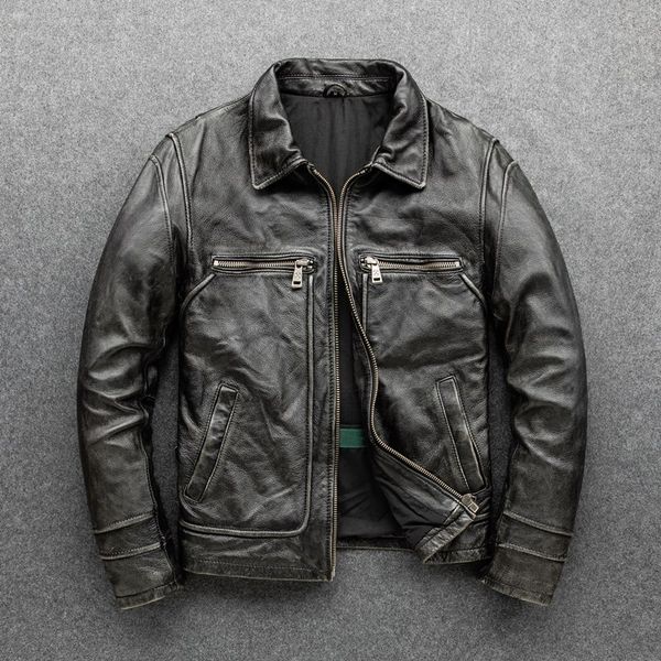classic mens leather jacket genuine coat zipper leather jackets male motorcycle cowhide motor biker jacket distressed, Black
classic mens leather jacket genuine coat zipper leather jackets male motorcycle cowhide motor biker jacket distressed, Black