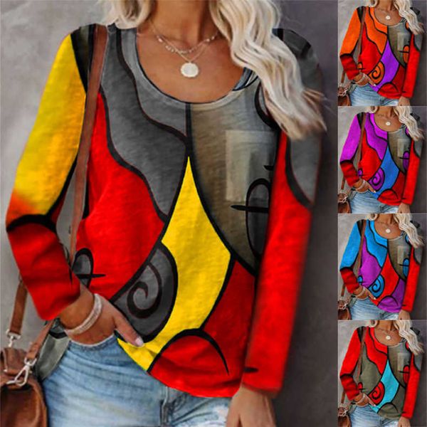 aw2021 new long sleeve round neck contrast stitching geometric casual t-shirt women, White
aw2021 new long sleeve round neck contrast stitching geometric casual t-shirt women, White