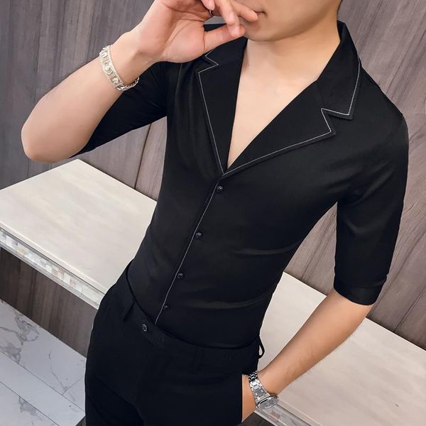 men's casual shirts solid color seven-quarter sleeve shirt man kemeja pria camisa masculina suit collar style half mens hombre, White;black
men's casual shirts solid color seven-quarter sleeve shirt man kemeja pria camisa masculina suit collar style half mens hombre, White;black