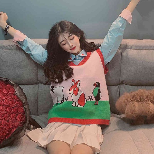 sweaters cartoon fun pullover waistcoat autumn and winter college style women loose embroidery sweater vest gilet female, White;black
sweaters cartoon fun pullover waistcoat autumn and winter college style women loose embroidery sweater vest gilet female, White;black