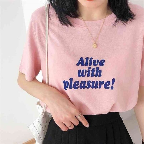 alive with pleasure letter print cotton t-shirts woman round neck short sleeve loose casual oversized t-shirt 210512, White
alive with pleasure letter print cotton t-shirts woman round neck short sleeve loose casual oversized t-shirt 210512, White