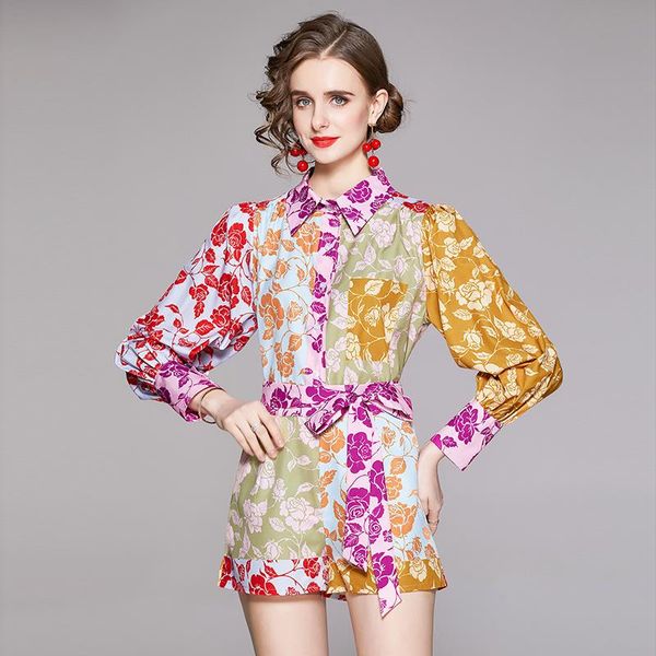 women's tracksuits 2021 summer elegant temperament blouse lapel long-sleeved contrast printing shirt + two-piece slim shorts df396, Gray
women's tracksuits 2021 summer elegant temperament blouse lapel long-sleeved contrast printing shirt + two-piece slim shorts df396, Gray