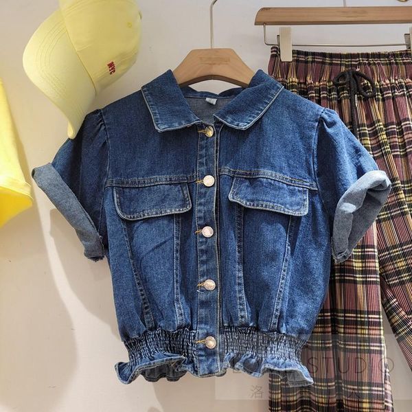women's jackets short sleeve denim women 2021 korea-style summer double pocket elastic high waist turn-down collar jacket coat, Black;brown
women's jackets short sleeve denim women 2021 korea-style summer double pocket elastic high waist turn-down collar jacket coat, Black;brown