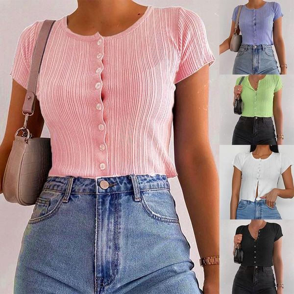 casual o neck ribbed t shirt women short sleeve solid color cardigans summer women's t-shirt, White
casual o neck ribbed t shirt women short sleeve solid color cardigans summer women's t-shirt, White