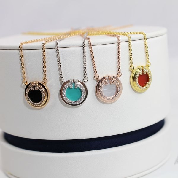 s925 silver new round double necklace natural red agate round pendant simple style t letter clavicle chain, Black
s925 silver new round double necklace natural red agate round pendant simple style t letter clavicle chain, Black