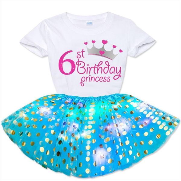 girls short sleeve t shirt luminous skirt set summer kids personalized a birthday present customization dress, White
girls short sleeve t shirt luminous skirt set summer kids personalized a birthday present customization dress, White