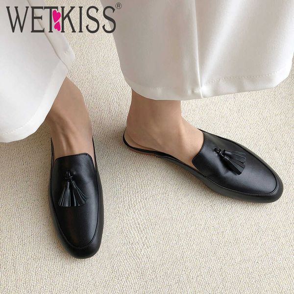 wetkiss woman genuine letaher slippers women summer sandals casual mules fringe flats non-slip round toe slippers shoes 210630, Black
wetkiss woman genuine letaher slippers women summer sandals casual mules fringe flats non-slip round toe slippers shoes 210630, Black