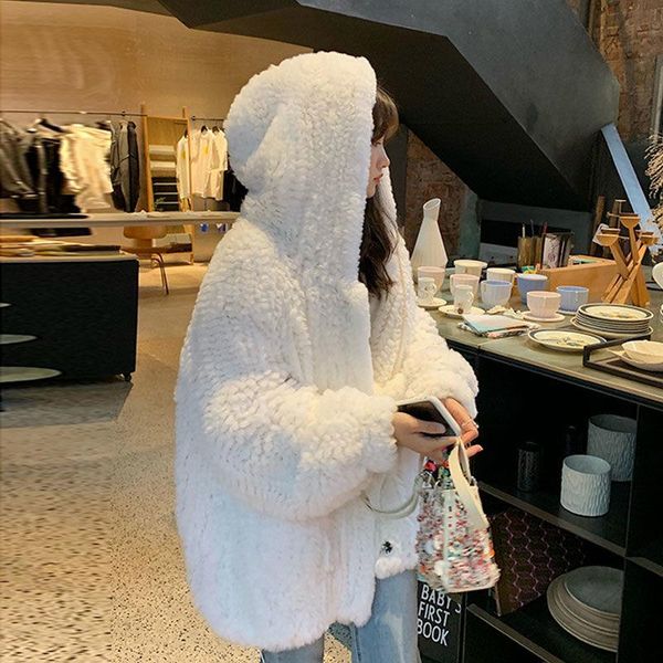 women's fur & faux women 2021 winter coat female knitted jacket casual thick warm fashion ladies hooded overcoat clothing c604, Black
women's fur & faux women 2021 winter coat female knitted jacket casual thick warm fashion ladies hooded overcoat clothing c604, Black