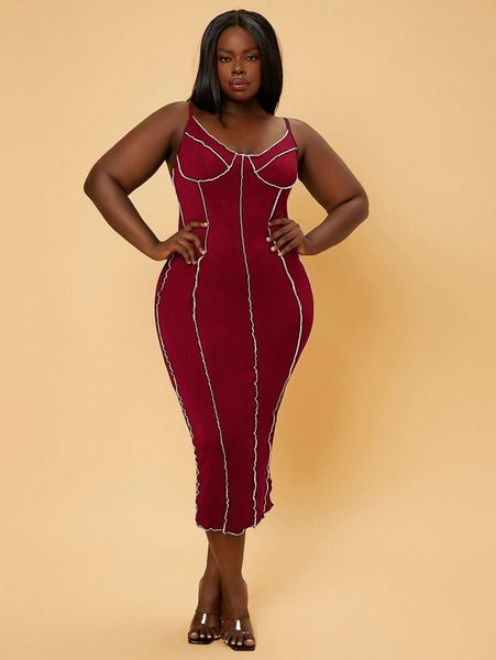 sxy plus lettuce trim bodycon dress q5ms#, Black
