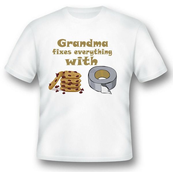 grandma fixes everything with cookies duct tape funny humor black or white tee, White;black
grandma fixes everything with cookies duct tape funny humor black or white tee, White;black