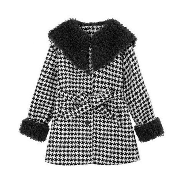 women's wool & blends autumn winter houndstooth faux lambswool big collar woolen coat women korea single breasted belt thick warm cotto, Black
women's wool & blends autumn winter houndstooth faux lambswool big collar woolen coat women korea single breasted belt thick warm cotto, Black