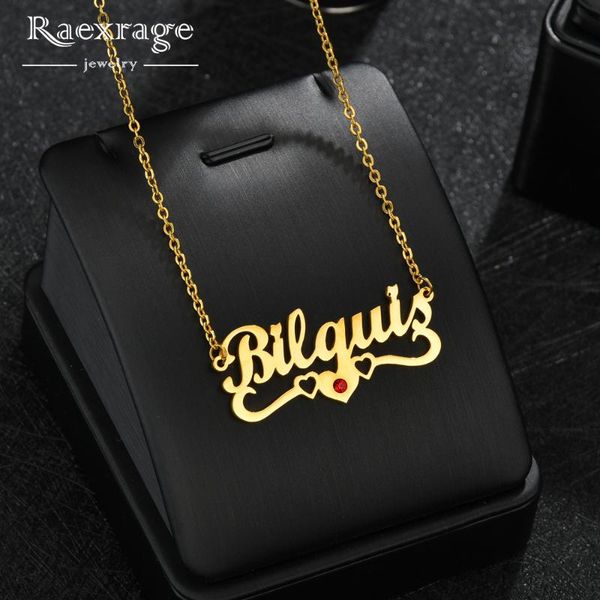 pendant necklaces raexrage custom birth stone name necklace stainless steel three heart nameplate for girls birthday gifts, Silver