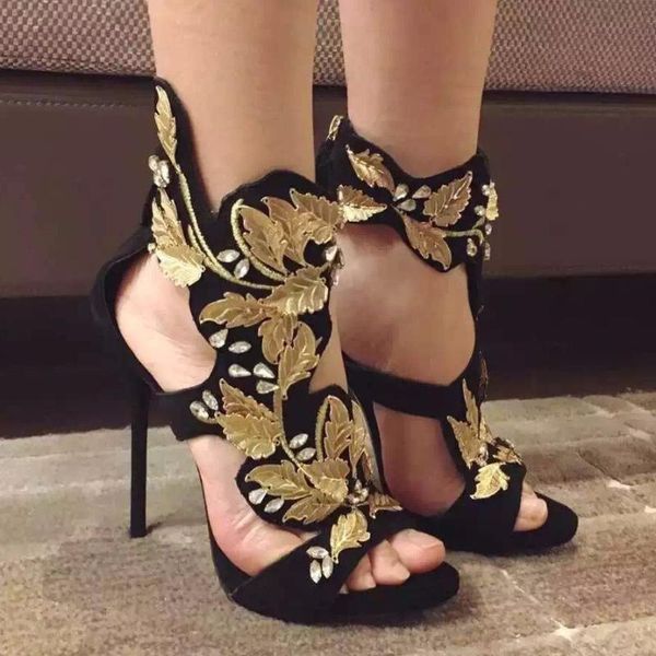 summer gold leaf high heel sandals cutout party shoes luxury flower wedding woman real po, Black
summer gold leaf high heel sandals cutout party shoes luxury flower wedding woman real po, Black