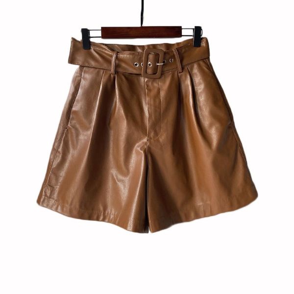 women's shorts 2021 black leather women high waist wide pantalones cortos de mujer booty with belt, White;black
women's shorts 2021 black leather women high waist wide pantalones cortos de mujer booty with belt, White;black