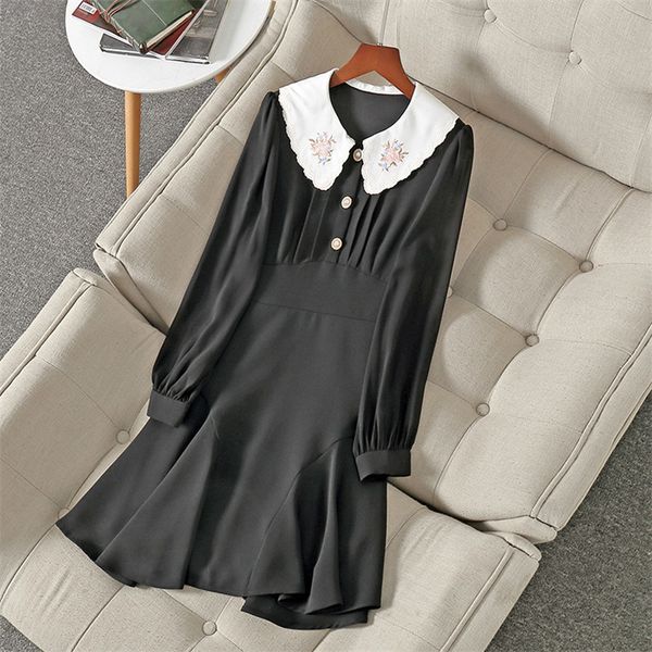 europe fashion woman clothes designers embroidered collar black empire spring dress, Black;gray
europe fashion woman clothes designers embroidered collar black empire spring dress, Black;gray