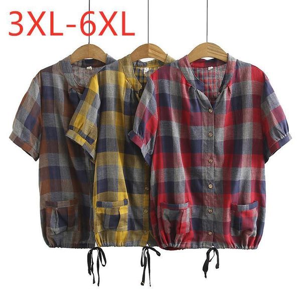 summer plus size women blouses large short sleeve casual loose cotton pocket plaid shirt red 3xl 4xl 5xl 6xl, White
summer plus size women blouses large short sleeve casual loose cotton pocket plaid shirt red 3xl 4xl 5xl 6xl, White